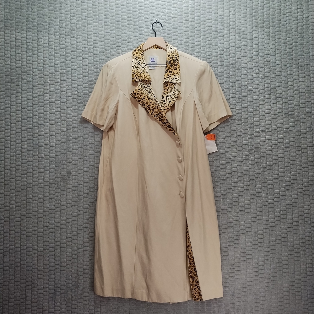 Blazer Dress with Leopard Print Collar and Peekaboo Slit-Vintage 80s-NWOT